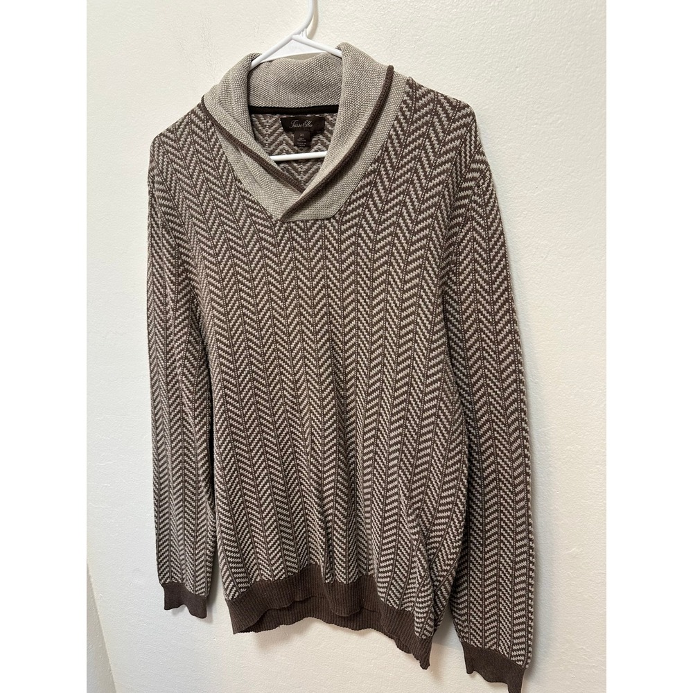 Tasse Elba Mens Sweater Cotton Herringbone Elbow Patch Brown Beige, Medium - Picture 3 of 6